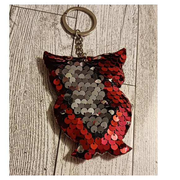 Sequin red owl sparkling keychain - Picture 2 of 2